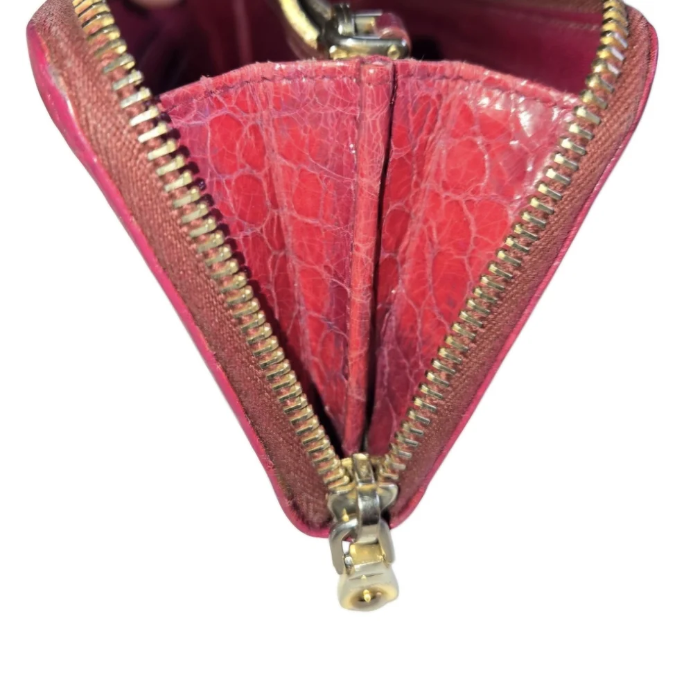 Miu Miu Dark Fuchsia Croc Embossed Leather Long Zip Wallet With COA - Picture 9 of 12